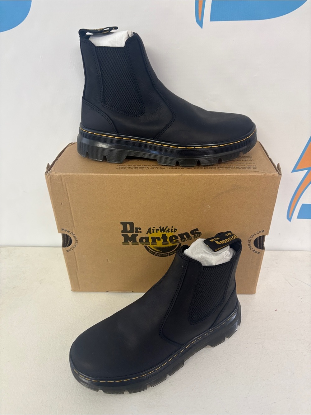 Dr. Martens Men’s Black Leather Chukka Boots with Yellow Stitch